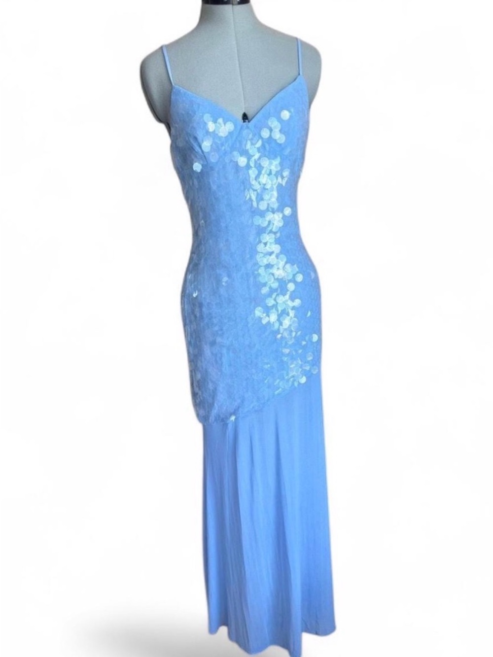 Light Blue Sequin Spaghetti-Strap Maxi Dress